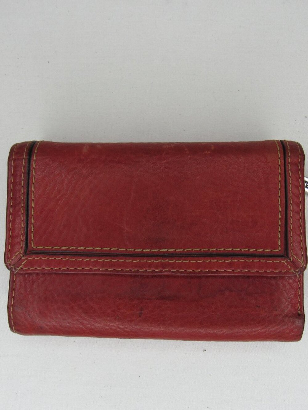 Fossil Red Leather Contrast Stitch Clutch Wallet